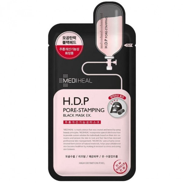 MEDIHEAL Сужающая поры тканевая маска для лица с древесным углем H.D.P Pore Stamping Black Mask (25 мл)