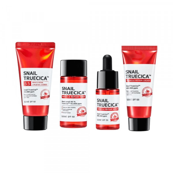 SOME BY MI Восстанавливающий набор миниатюр с муцином черной улитки Snail Truecica Miracle Repair Starter Kit (30 мл + 20 мл + 10 мл + 20 г)