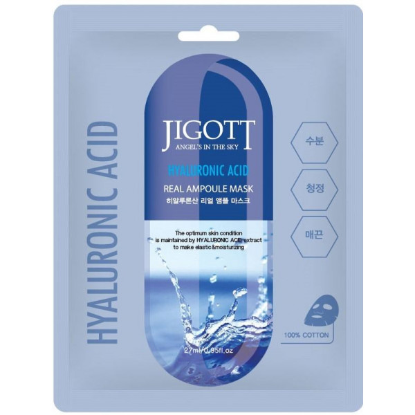 JIGOTT Тканевая маска для лица с гиалуроновой кислотой Hyaluronic Acid Real Ampoule Mask (27 мл)