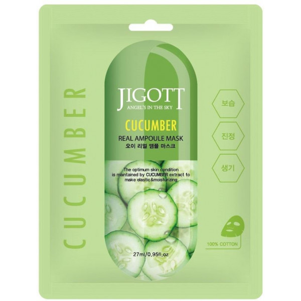 JIGOTT Тканевая маска для лица с экстрактом огурца Cucumber Real Ampoule Mask (27 мл)