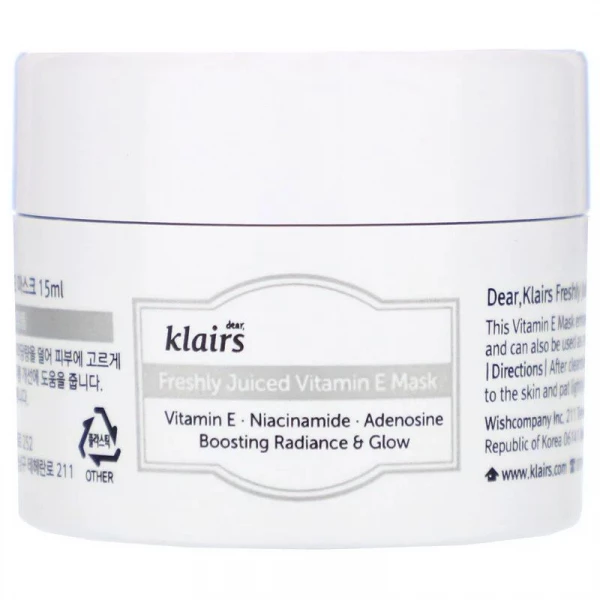 Dear, Klairs Ночная маска для сияния кожи с витамином Е Freshly Juiced Vitamin E Mask (15 мл)